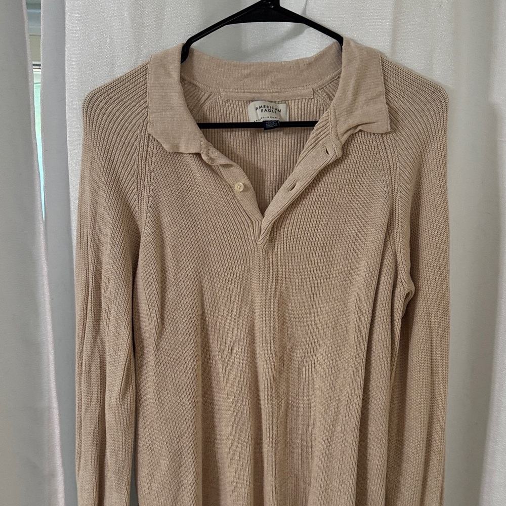 American Eagle Light Tan Knit Polo